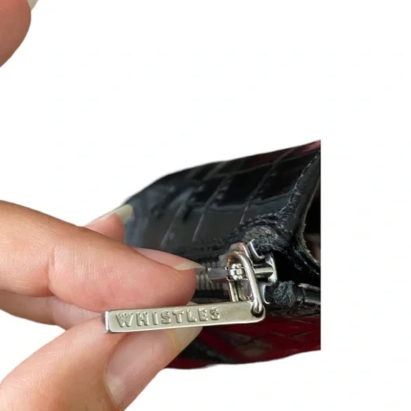 WHISTLES Rowan patent leather Croc booties zip up block heel - Picture 6 of 8